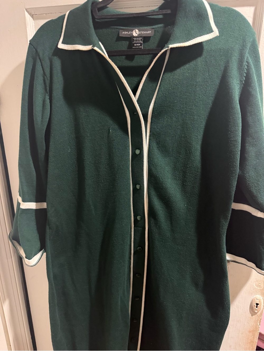 Ashley Stewart Dark Green Dress with White Trim